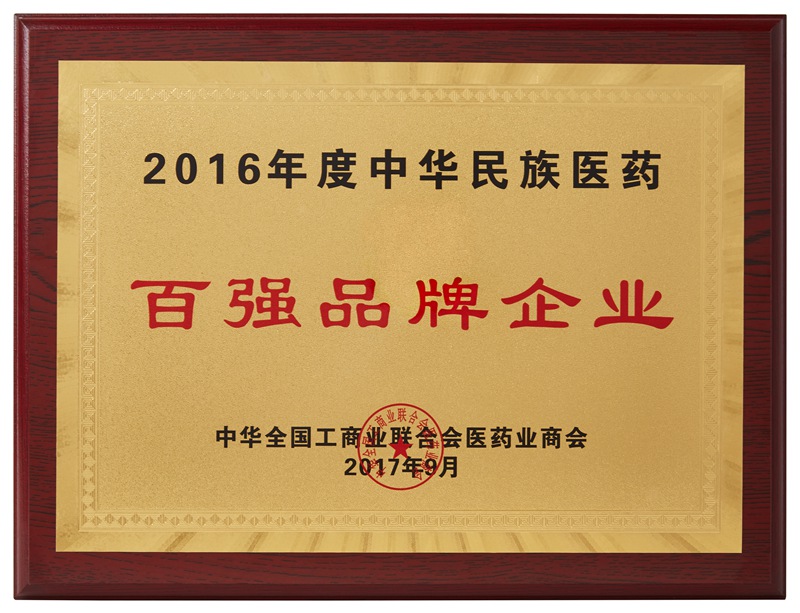 中華民族醫(yī)藥百強品牌企業(yè)（2016）